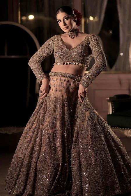 Kaynaat By Aanchal Sawhney Embroidered Rose Gold Bridal Lehenga Set 