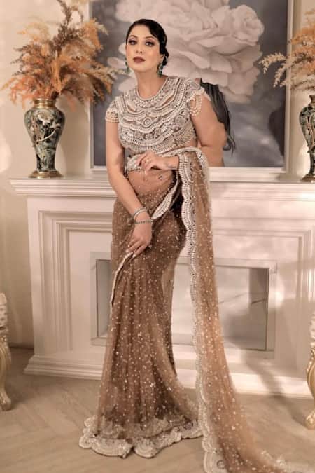 Kaynaat By Aanchal Sawhney Stone Work Embellished Scalloped Saree 