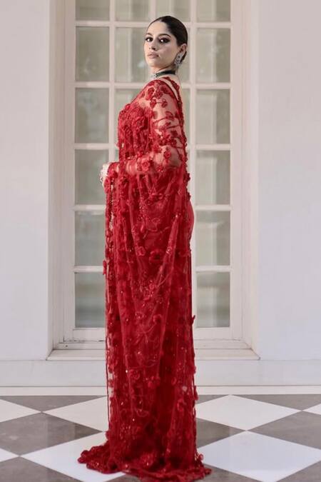 Kaynaat By Aanchal Sawhney Flower Embellished 3D Work Saree Set 