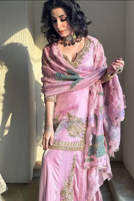 Kaynaat By Aanchal Sawhney Zardozi Embroidered Pink Kurta Set 