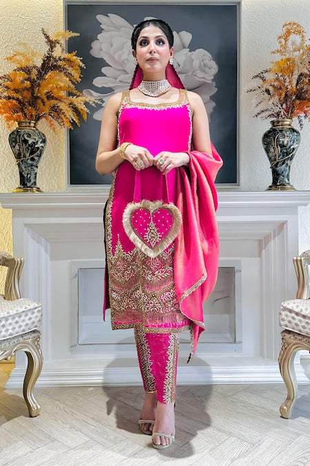 Kaynaat By Aanchal Sawhney Zari Embroidered Pink Kurta Set 