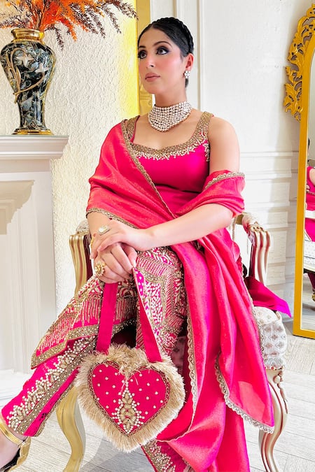 Kaynaat By Aanchal Sawhney Pink Silk Cut Work, Pearls, Zari, Embroidery, Sequins Square Neck Kurta Set at Aza Fashions Kaynaat By Aanchal Sawhney_Pink Silk Cut Work, Pearls, Zari, Embroidery, Sequins Square Neck Kurta Set _at_Aza_Fashions