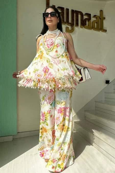 Kaynaat By Aanchal Sawhney Floral Print Peplum Top & Pant Set 