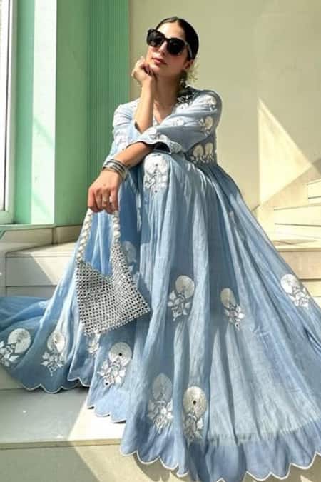 Kaynaat By Aanchal Sawhney Blue Chanderi Floral Embroidered Anarkali Set 