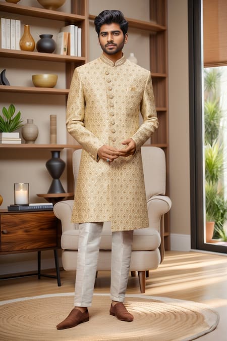 Aryavir Malhotra Geometric Jaal Sherwani & Aligadhi Pant 