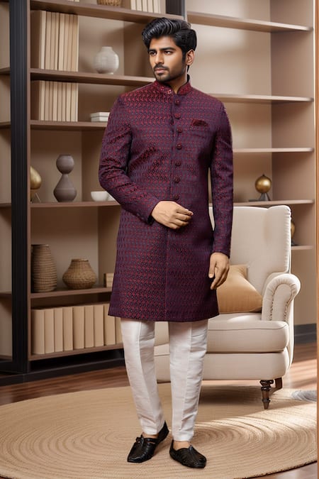 Arihant Rai Sinha Quatrefoil Pattern Sherwani & Aligadhi Pant 