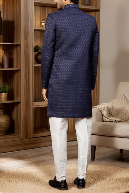 Arihant Rai Sinha Navy Blue Geometric Jaal Sherwani & Pant 