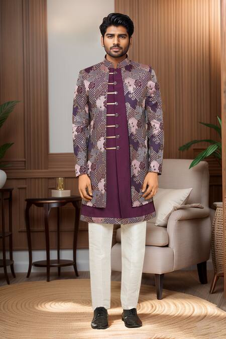 Buy_Arihant Rai Sinha_Cream Silk Sequins, Embroidery Abstract Sherwani Pant Set _Online_at_Aza_Fashions