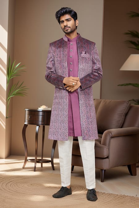 Aryavir Malhotra Geometric Sequin Embroidered Sherwani Set 