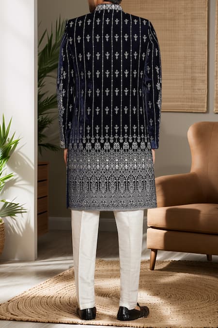 Arihant Rai Sinha Embroidered Blue Sherwani & Pant Set 