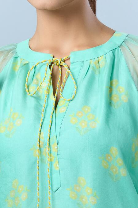 Archana Shah_Green Organza Embroidery Open Neck Floral Printed Kurta Set With Sharara _Online_at_Aza_Fashions