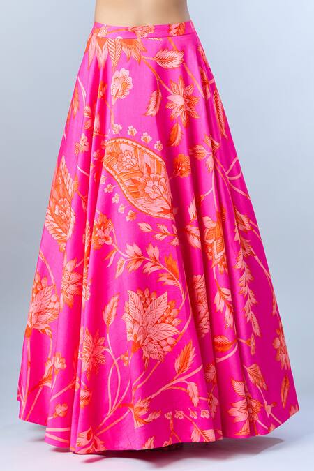 Shop_Archana Shah_Pink Cotton Sequins, Tassels Square Neck Paisley Print Lehenga Set _Online_at_Aza_Fashions