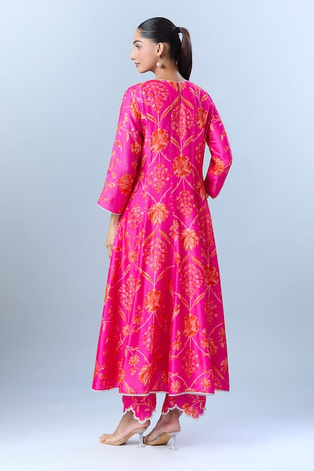 Shop Archana Shah Pink Cotton Embroidery Round Neck Floral Print Anarkali Pant Set at Aza Fashions Shop_Archana Shah_Pink Cotton Embroidery Round Neck Floral Print Anarkali Pant Set_at_Aza_Fashions