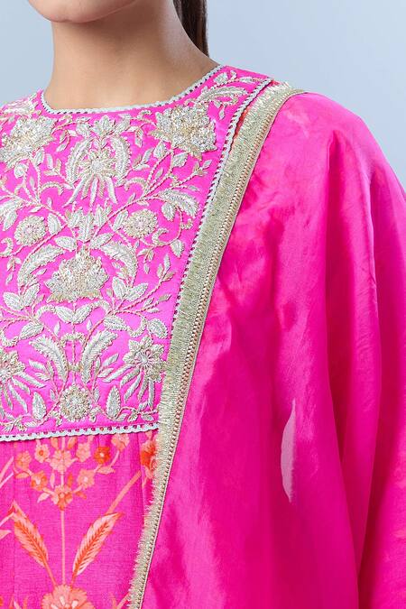 Buy Archana Shah Pink Cotton Embroidery Round Neck Floral Print Anarkali Pant Set Online at Aza Fashions Buy_Archana Shah_Pink Cotton Embroidery Round Neck Floral Print Anarkali Pant Set_Online_at_Aza_Fashions