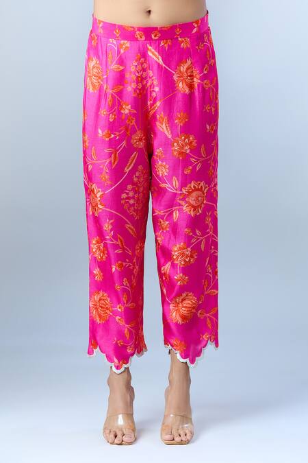 Shop Archana Shah Pink Cotton Embroidery Round Neck Floral Print Anarkali Pant Set Online at Aza Fashions Shop_Archana Shah_Pink Cotton Embroidery Round Neck Floral Print Anarkali Pant Set_Online_at_Aza_Fashions