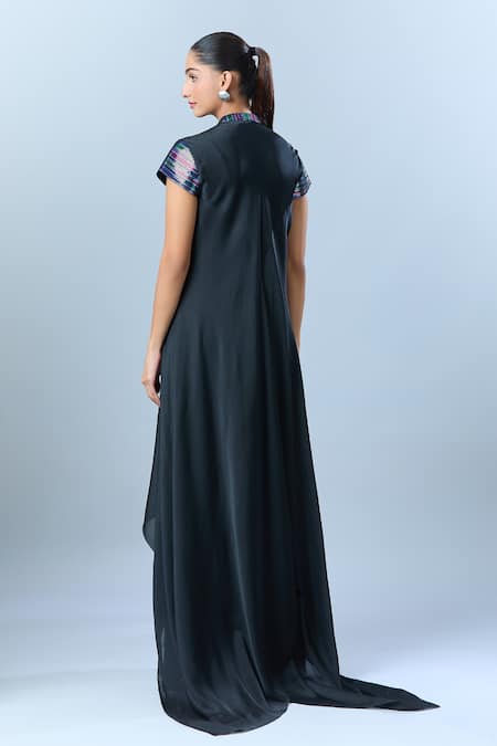 Amit Aggarwal Asymmetric Dress With Embroidered Yoke 