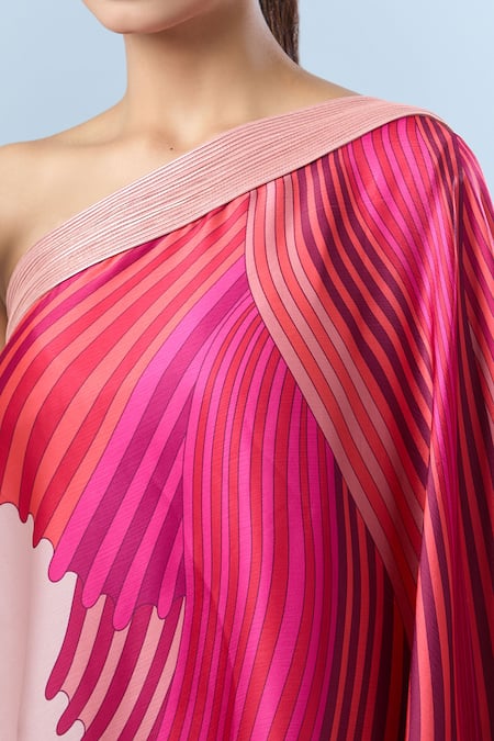 Amit Aggarwal_Pink Polyester Asymmetric Abstract Printed Top _Online_at_Aza_Fashions