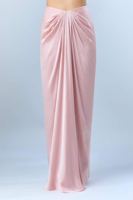 Amit Aggarwal_Pink Silk, Satin, Chiffon Embroidery V-neck Metallic Drape Set _at_Aza_Fashions