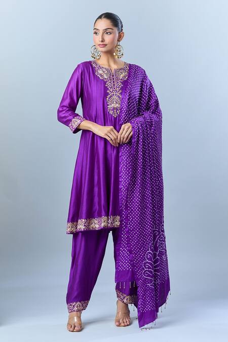 Pink City By Sarika Purple Cotton Embroidery Floral Anarkali Set Online at Aza Fashions Pink City By Sarika_Purple Cotton Embroidery Floral Anarkali Set _Online_at_Aza_Fashions