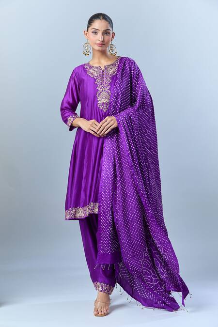 Buy Pink City By Sarika Purple Cotton Embroidery Floral Anarkali Set Online at Aza Fashions Buy_Pink City By Sarika_Purple Cotton Embroidery Floral Anarkali Set _Online_at_Aza_Fashions