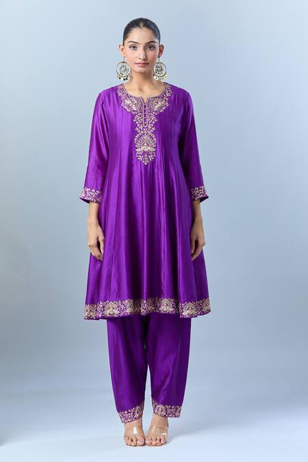 Shop Pink City By Sarika Purple Cotton Embroidery Floral Anarkali Set Online at Aza Fashions Shop_Pink City By Sarika_Purple Cotton Embroidery Floral Anarkali Set _Online_at_Aza_Fashions