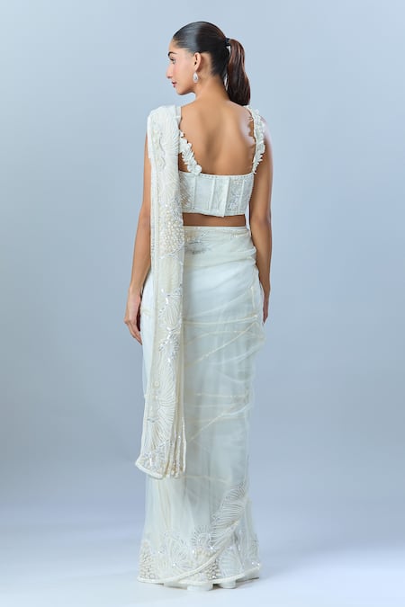 Mishru Floral Embroidered Pre-Draped Saree & Blouse 