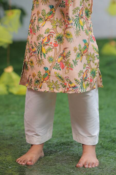 Shop_Shruti Jalan_Peach Chanderi, Cotton Forest Print Kurta Set _Online_at_Aza_Fashions