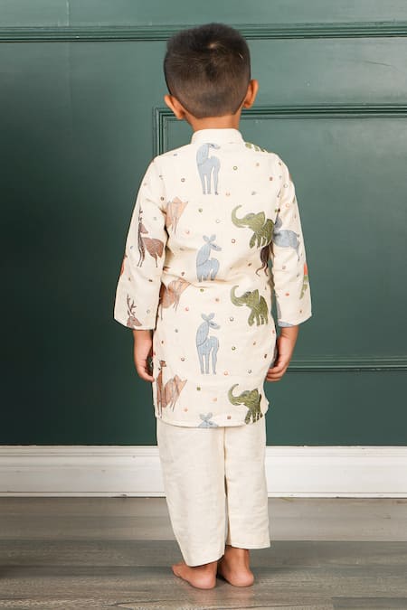 Shruti Jalan Bird Motif Cream Kurta Set 