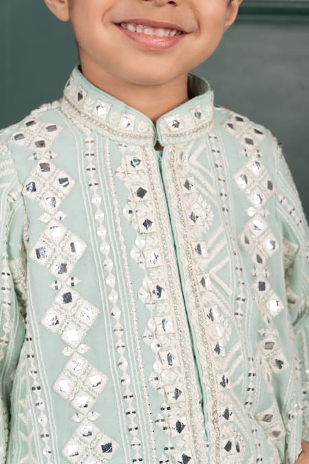 Shop_Shruti Jalan_Blue Cotton, Georgette, Satin Mirrors, Embroidery Kurta Set _Online_at_Aza_Fashions