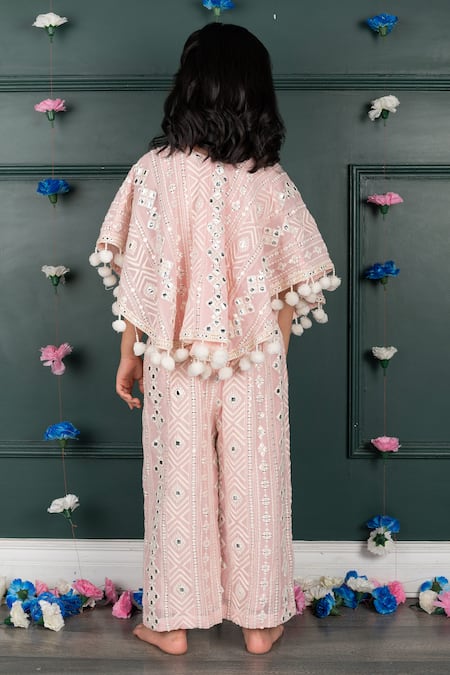 Shruti Jalan Pink Mirror Work Cape & Pant Set 