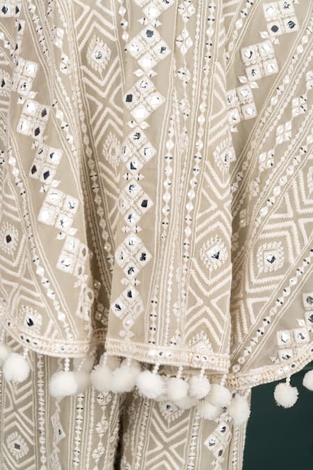 Buy_Shruti Jalan_Beige Georgette Embroidery Stripe Cape And Pant Set _Online_at_Aza_Fashions