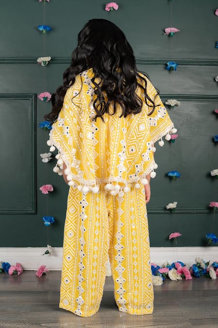 Shruti Jalan Yellow Mirror Work Poncho Cape & Pant Set 