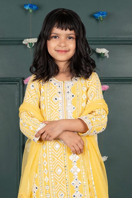 Buy Shruti Jalan Yellow Georgette, Cotton, Silk Mirrors, Embroidery Work Kurta Palazzo Set Online at Aza Fashions Buy_Shruti Jalan_Yellow Georgette, Cotton, Silk Mirrors, Embroidery Work Kurta Palazzo Set _Online_at_Aza_Fashions