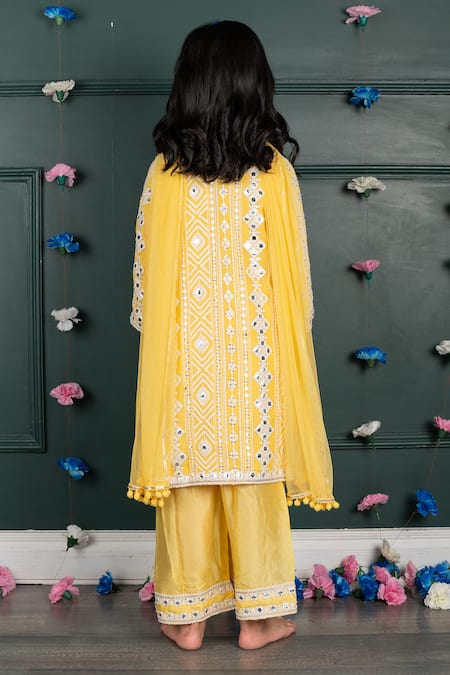 Shruti Jalan Yellow Mirror Work Kurta Palazzo Set 