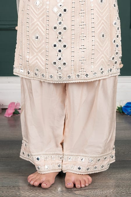 Shruti Jalan_Pink Georgette, Cotton, Silk Mirrors, Kurta Set With Palazzo And Dupatta _Online_at_Aza_Fashions
