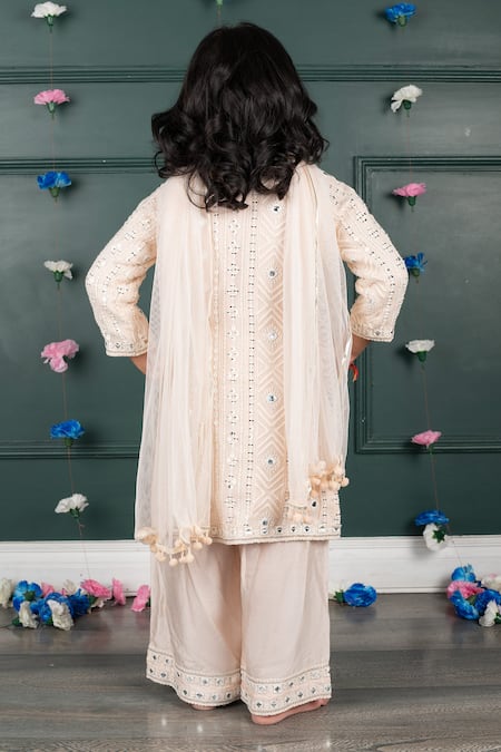 Shop_Shruti Jalan_Pink Georgette, Cotton, Silk Mirrors, Kurta Set With Palazzo And Dupatta _at_Aza_Fashions