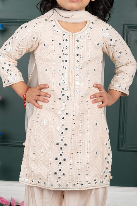 Buy_Shruti Jalan_Pink Georgette, Cotton, Silk Mirrors, Kurta Set With Palazzo And Dupatta _Online_at_Aza_Fashions