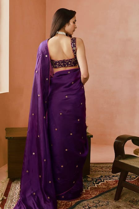 Punit Balana Patra Embroidered Purple Saree & Blouse 