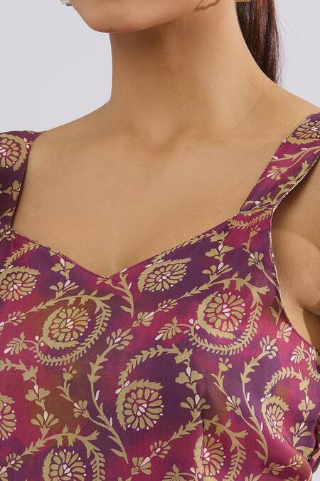 Buy_Naintara Bajaj_Purple Rayon Sweetheart Neck Floral Vine Print Maxi Dress 