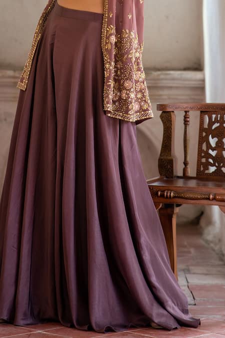 Enamour By Radha Brown Viscose, Organza, Silk Embroidery, Sequins, Cut Jacket With Sharara Set Online at Aza Fashions Enamour By Radha_Brown Viscose, Organza, Silk Embroidery, Sequins, Cut Jacket With Sharara Set _Online_at_Aza_Fashions