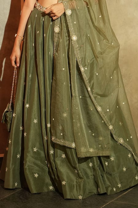 Buy Enamour By Radha Green Organza, Silk Mirrors, Embroidery, Metallic Thread Moti Lehenga Set Online at Aza Fashions Buy_Enamour By Radha_Green Organza, Silk Mirrors, Embroidery, Metallic Thread Moti Lehenga Set _Online_at_Aza_Fashions