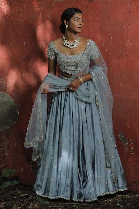 Enamour By Radha Zardozi Embroidered Powder Blue Lehenga Set 