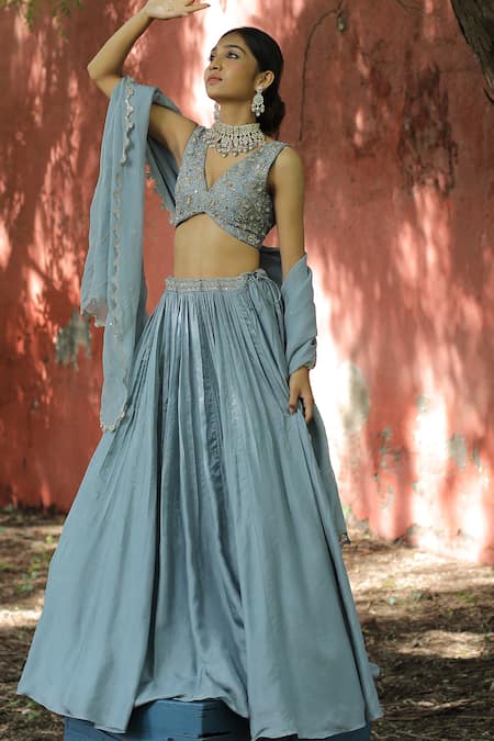 Enamour By Radha Blue Pearl Embroidered Lehenga Set 