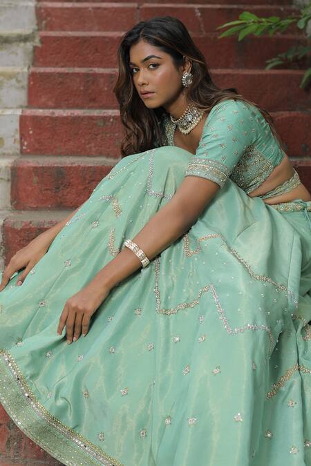 Enamour By Radha Sea Green Zari Embroidered Lehenga Set 