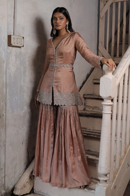 Enamour By Radha Bloom Vine Embroidered Kurta & Gharara Set 