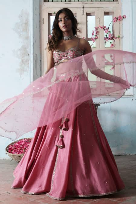 Enamour By Radha Hot Pink Sequin Embroidered Lehenga Set 