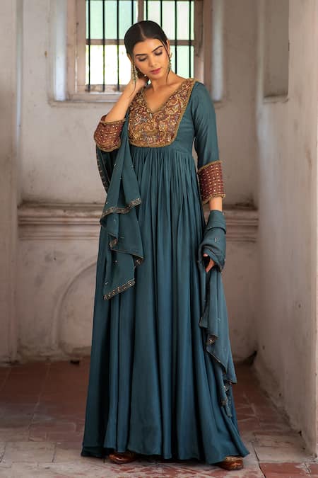 Enamour By Radha Bloom Embroidered Anarkali Set With Dupatta 