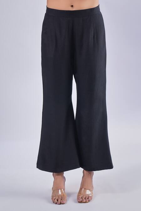 Buy_Samyukta Singhania_Black Cotton, Silk Embroidery Asymmetric Floral Peplum Tunic Set_Online_at_Aza_Fashions