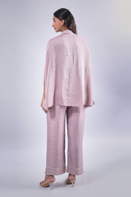 Shop Samyukta Singhania Purple Cotton Floral Embroidered Cape And Pant Set at Aza Fashions Shop_Samyukta Singhania_Purple Cotton Floral Embroidered Cape And Pant Set_at_Aza_Fashions