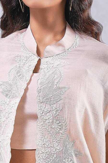 Buy Samyukta Singhania Peach Cotton, Silk Floral Vine Embroidered Cape And Pant Set Buy_Samyukta Singhania_Peach Cotton, Silk Floral Vine Embroidered Cape And Pant Set